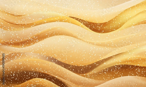 Golden waves with snowflakes, abstract design featuring flowing golden patterns and white snowflakes, creating a warm, festive atmosphere.