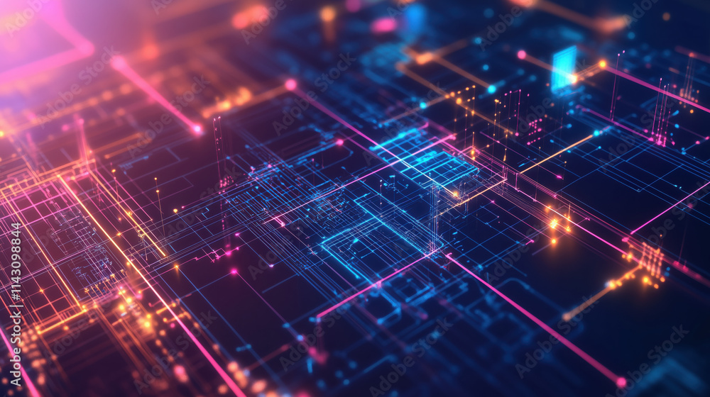 Digital Blueprint-Style Background with Interconnected Pathways, Circuit Boards, and 3D Elements, Representing Tech Innovation, Engineering, and System Design Digital Blueprint-Style Background with Interconnected Pathways, Circuit Boards, and 3D Elements, Representing Tech Innovation, Engineering, and System Design