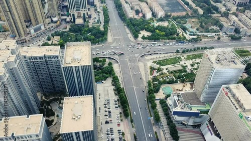 Stunning aerial view captures the bustling Haiyue Business District in Shijiazhuang City photo