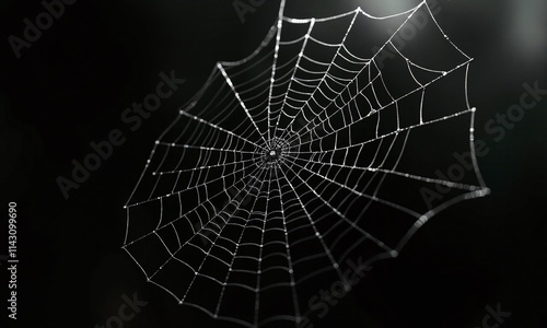 Intricate spider web black background high contrast delicate photo