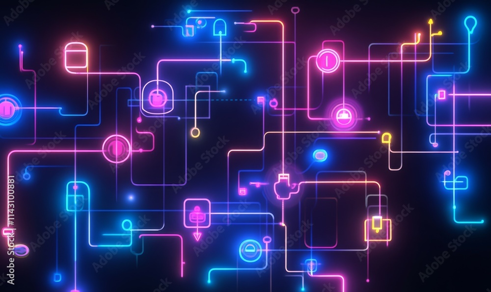 A lush, glowing neon flowchart. A lush, glowing neon flowchart.