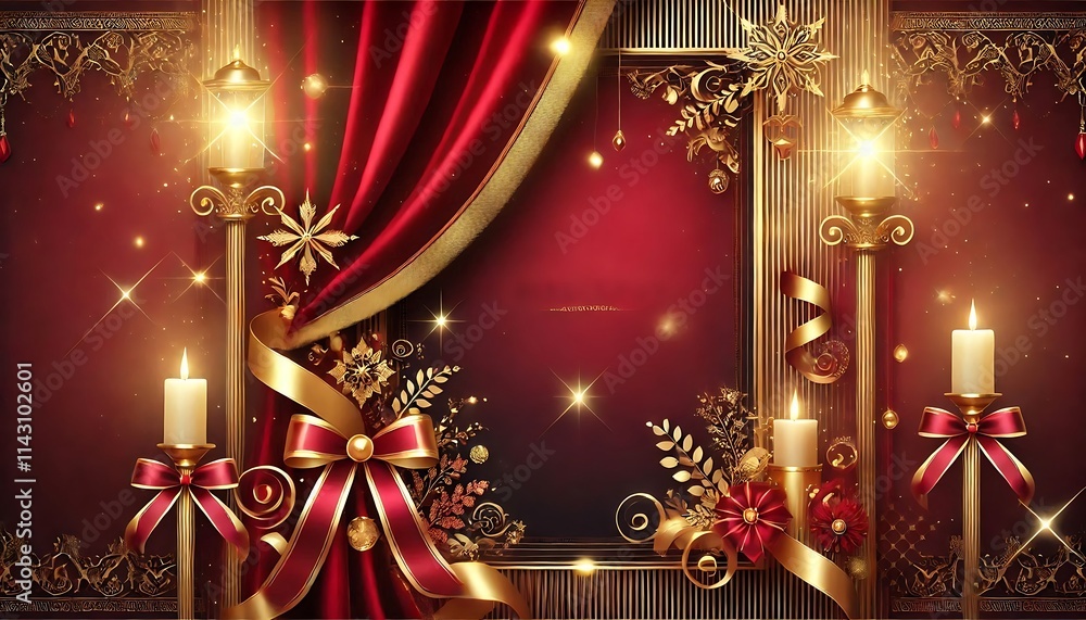 Illustrate luxurious background with deep red velvet textures, golden ribbons, and soft glowing accents, perfect for festive event decorations using Generative AI Illustrate luxurious background with deep red velvet textures, golden ribbons, and soft glowing accents, perfect for festive event decorations using Generative AI