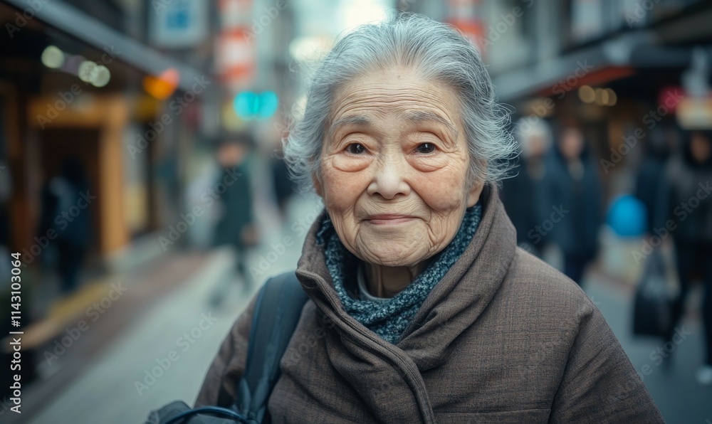 an Japan old woman on city street. an Japan old woman on city street.