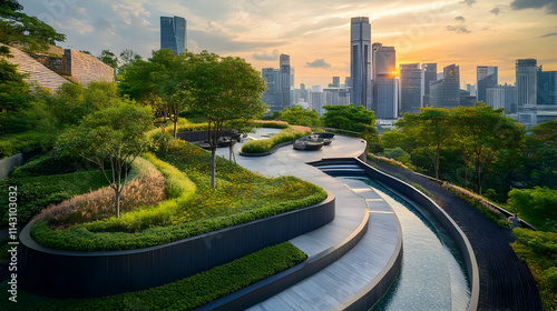 Singapore Sky Park with rooftop greenery and infinity pools, futuristic urban retreat