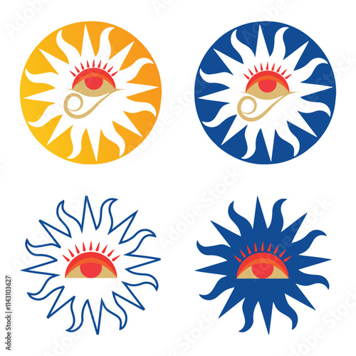 sun and eye logo icon, sun tatoo design with eye of horus