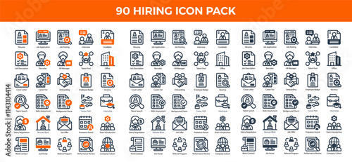 90 Hiring Icons in 3 Styles (Line, Solid, Two-Tone), Featuring Career Fair, Company Culture, HR Manager, and More – Vector Illustrations