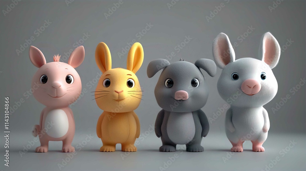 Naklejka premium Cute Cartoon Baby Bunny Couple Holding Easter Egg Vector Illustration