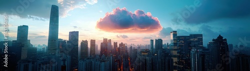 Wallpaper Mural Serene Urban Landscape at Dusk with Dramatic Cloud Formation Casting Shadows Over Skyscrapers in Vibrant City Skyline Torontodigital.ca