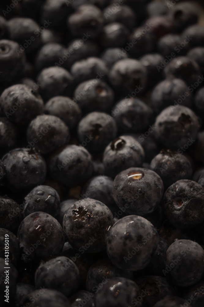 a close-up photograph of a large group of fresh blueberries. The berries are tightly packed together, filling the entire frame. Many of the blueberries have tiny droplets of water a close-up photograph of a large group of fresh blueberries. The berries are tightly packed together, filling the entire frame. Many of the blueberries have tiny droplets of water