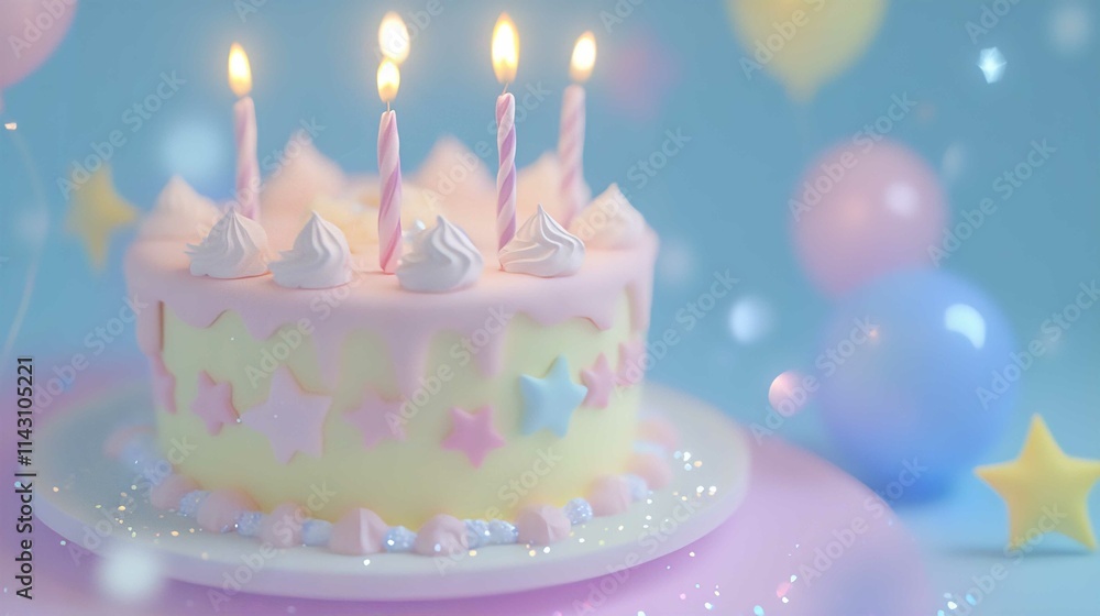 Happy Birthday Celebration with Pink Cupcake and Heart Icing Vector Illustration Happy Birthday Celebration with Pink Cupcake and Heart Icing Vector Illustration