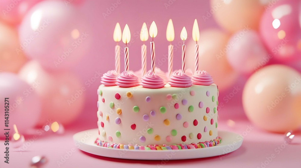 Happy Birthday Celebration with Pink Cake and Cupcakes Surrounded by Candles and Sweet Treats Happy Birthday Celebration with Pink Cake and Cupcakes Surrounded by Candles and Sweet Treats