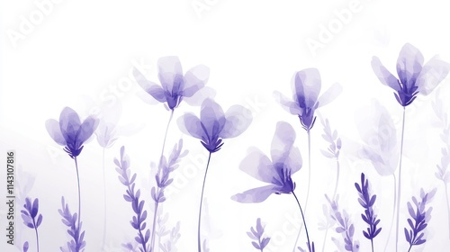Fototapeta Naklejka Na Ścianę i Meble -  Watercolor-style illustration of purple flowers and lavender in a soft, dreamy aesthetic.