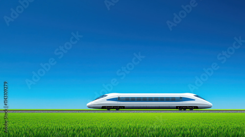 Wallpaper Mural high speed train glides through vibrant green landscape under clear blue sky, showcasing modern transportation Torontodigital.ca