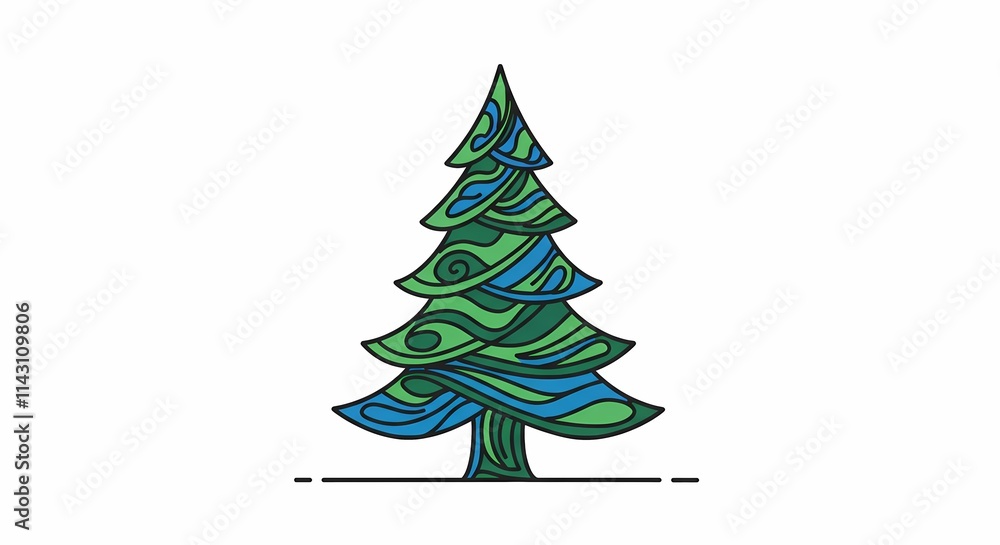 Abstract Line Art of a Christmas Tree, Merry Christmas Holiday Banner, Modern Design Celebration Xmas Abstract Line Art of a Christmas Tree, Merry Christmas Holiday Banner, Modern Design Celebration Xmas