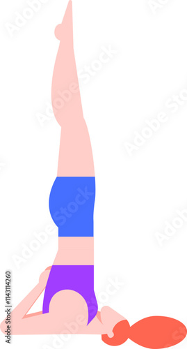 Young woman performing salamba sarvangasana, a supported shoulderstand yoga pose, promoting balance, strength, and flexibility on a minimalist white background