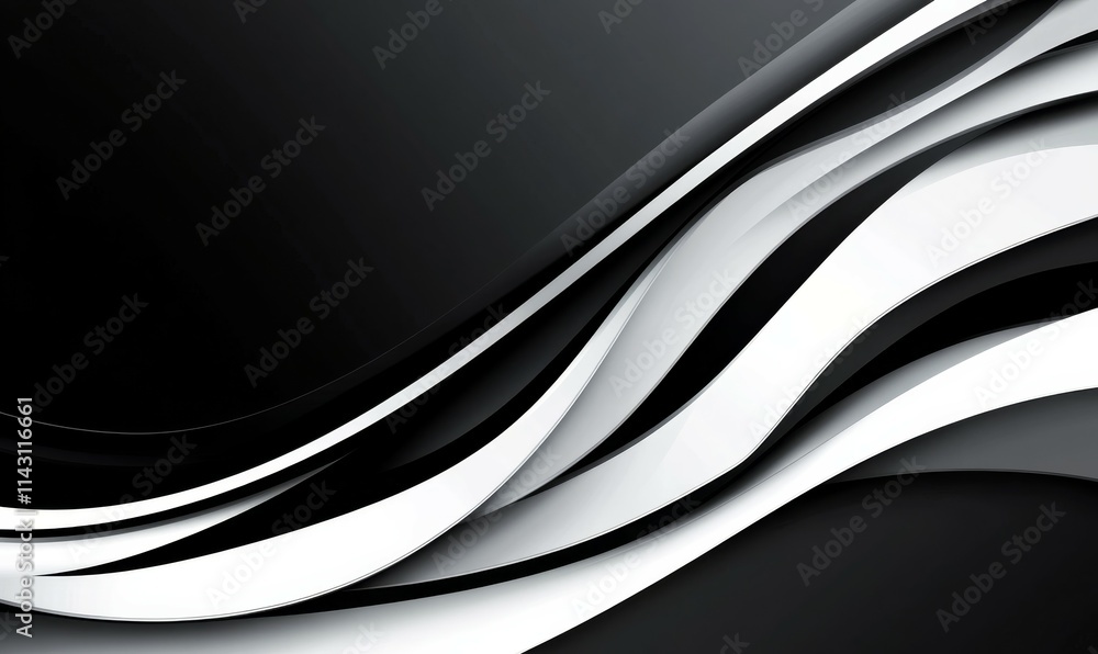 Black and White Wavy Wallpaper. Clean 3D Abstract Background with Copy-Space. Black and White Wavy Wallpaper. Clean 3D Abstract Background with Copy-Space.