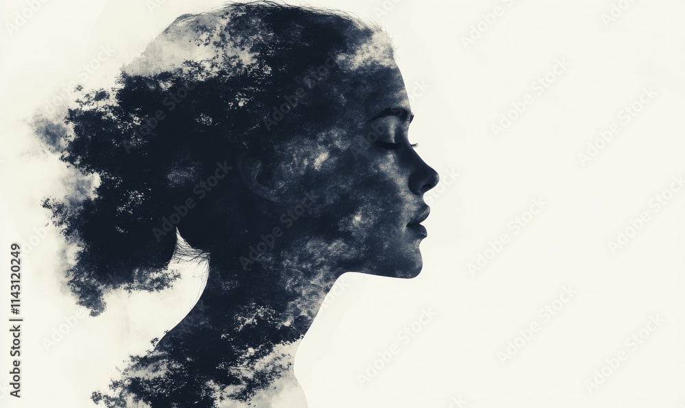 Dark silhouette of a young woman on a white background on the side, the concept of anonymity. Dark silhouette of a young woman on a white background on the side, the concept of anonymity.