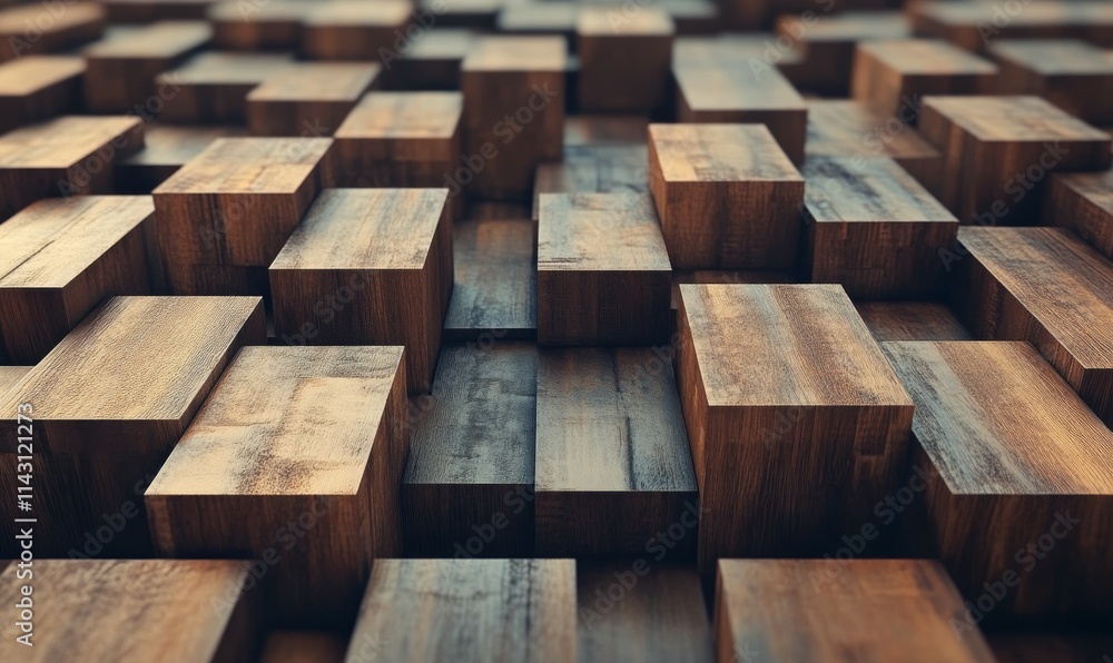 3D Tiles arranged to create a Natural wall. Timber, Square Background formed from Wood blocks. 3D Tiles arranged to create a Natural wall. Timber, Square Background formed from Wood blocks.