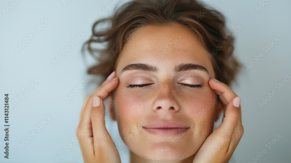 Serene makeup application home studio beauty portrait soft lighting close-up relaxation Serene makeup application home studio beauty portrait soft lighting close-up relaxation