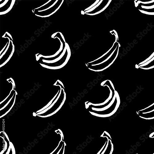 Pattern with bananas black and white. Vector hand draw ink like. Cool new style. Doodle