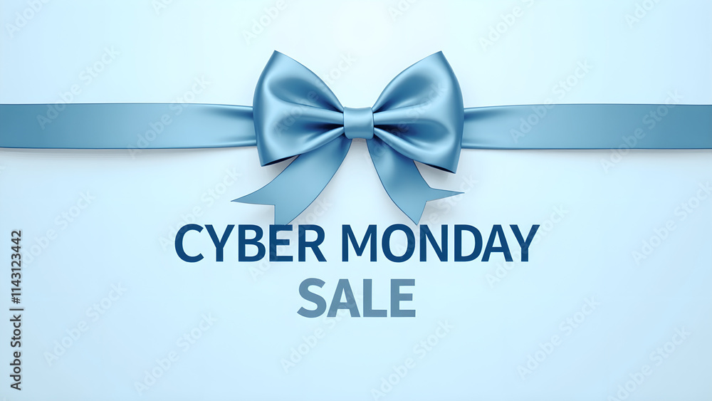 Cyber Monday Sale Banner with Blue Ribbon Bow. Concept of Online Shopping and E commerce. Cyber Monday Sale Banner with Blue Ribbon Bow. Concept of Online Shopping and E commerce.