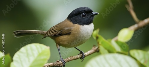 Rufous-backed Sibia Perched on a Branch: A Close-Up View of Nature's Beauty photo