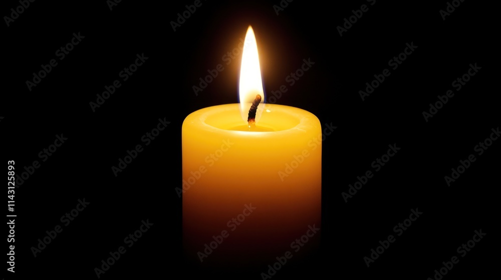 Single lit yellow candle on black background. Single lit yellow candle on black background.