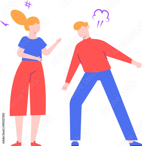 Angry man and woman arguing and gesturing with their hands during quarrel, disagreement or misunderstanding in relationship, conflict and fight between people, stress and frustration concept