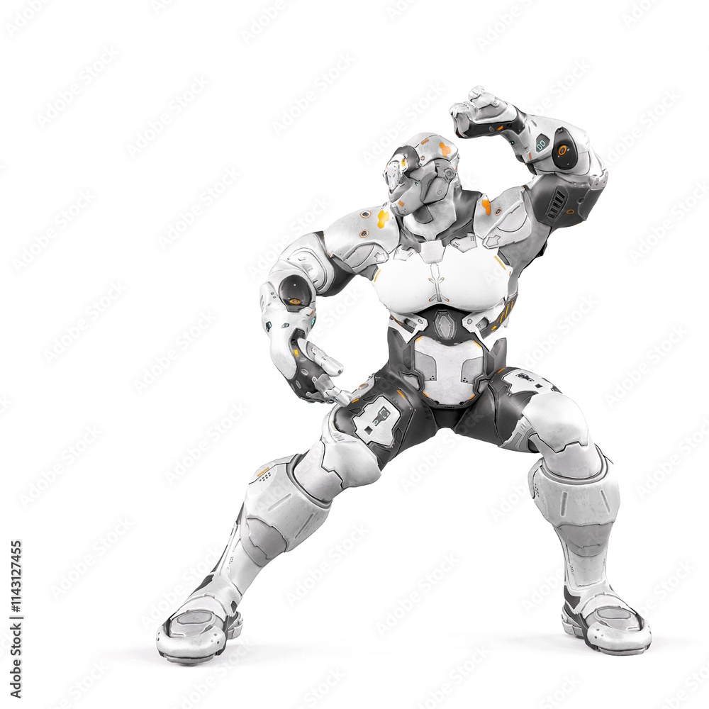 future soldier is ready to fight on white background side view future soldier is ready to fight on white background side view