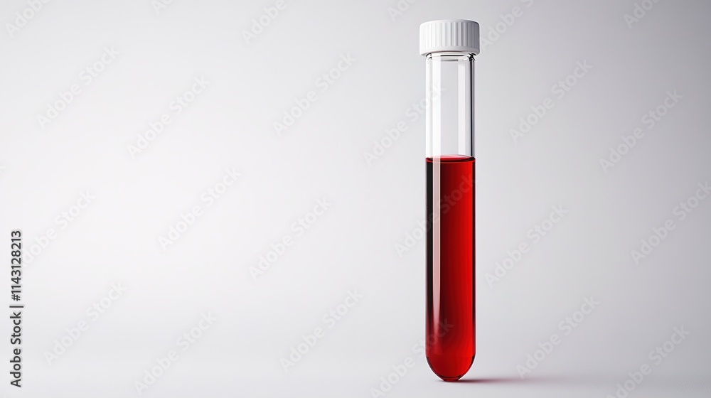 Red blood sample in test tube on white backdrop, medical concept Red blood sample in test tube on white backdrop, medical concept