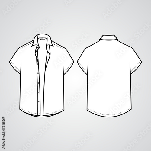 Open fabric t-shirt mockup with short sleeves and buttons. Ideal for showcasing custom designs, prints or branding. Perfect for casual fashion, lightweight clothing and apparel projects