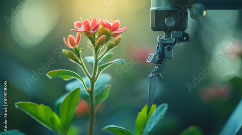 Wallpaper Mural A robotic arm precisely tending to orange flowers, reflecting the intersection of AI technology and sustainable gardening. Perfect for showcasing innovative farming solutions. AI generated. Torontodigital.ca