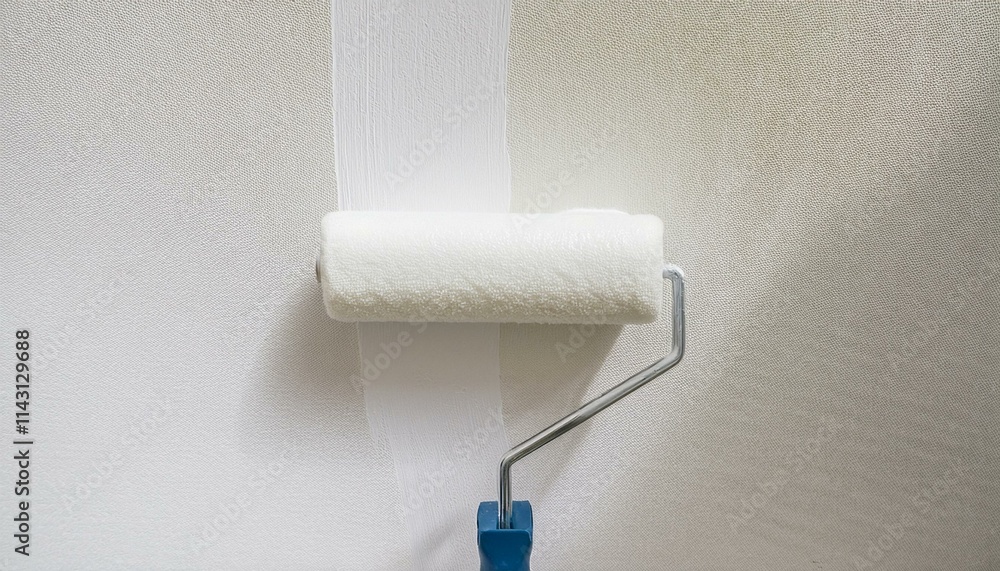 Obraz premium Roller applying paint to wall, scene of smooth rolling on wall
