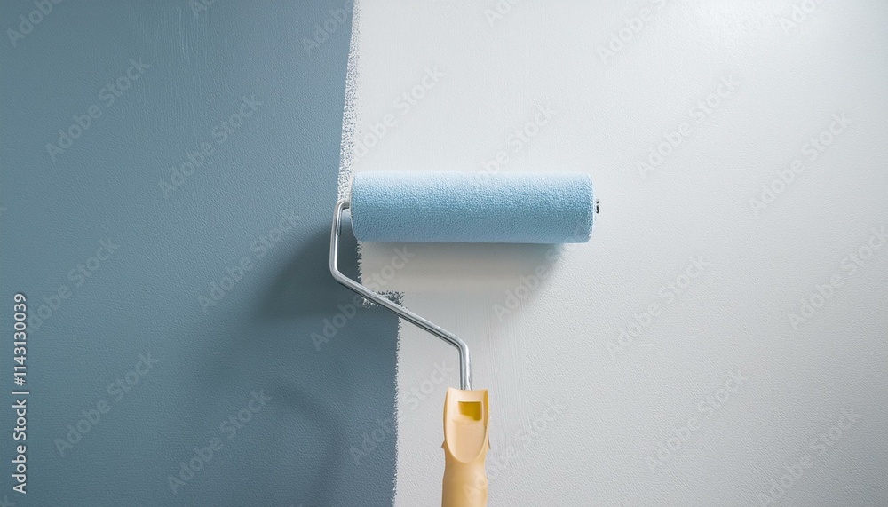 Obraz premium Roller applying paint to wall, scene of smooth rolling on wall