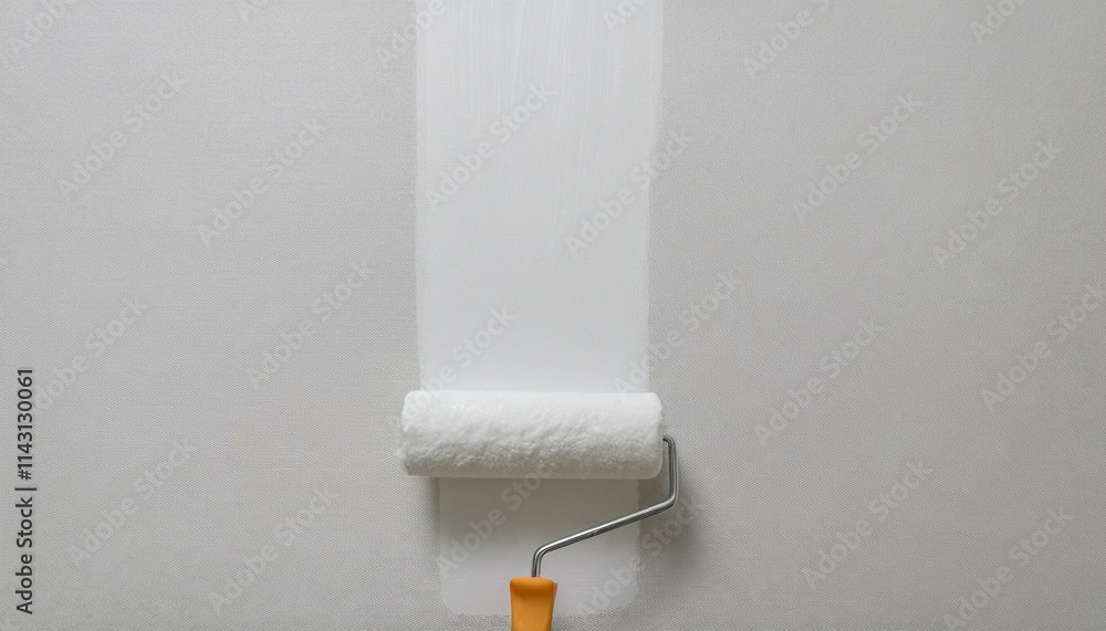 Obraz premium Roller applying paint to wall, scene of smooth rolling on wall