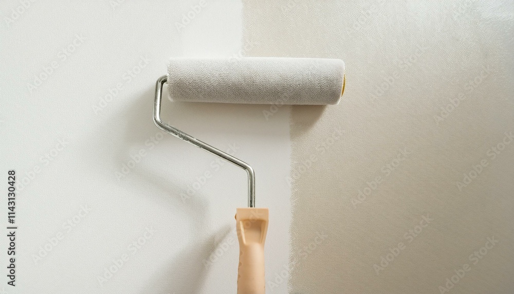 Obraz premium Roller applying paint to wall, scene of smooth rolling on wall