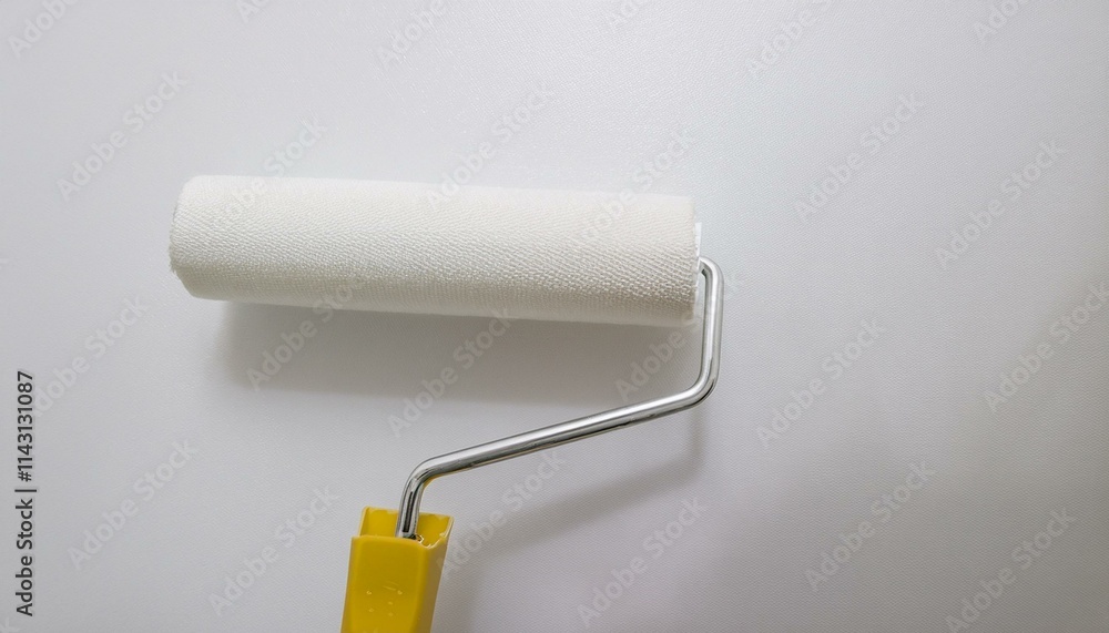 Obraz premium Roller applying paint to wall, scene of smooth rolling on wall