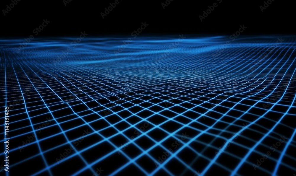 Naklejka premium Futuristic, Blue Digital Grid background. Network Tech Wallpaper.