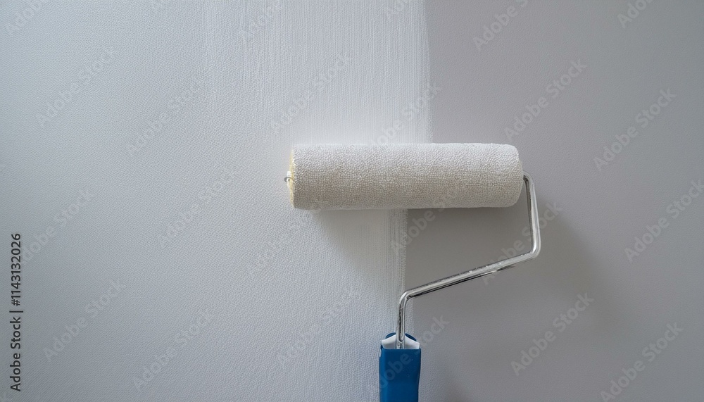 Obraz premium Roller applying paint to wall, scene of smooth rolling on wall