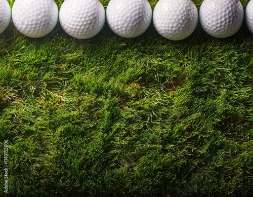 Golf Balls on Green Grass Banner Background, Space for Copy at Bottom