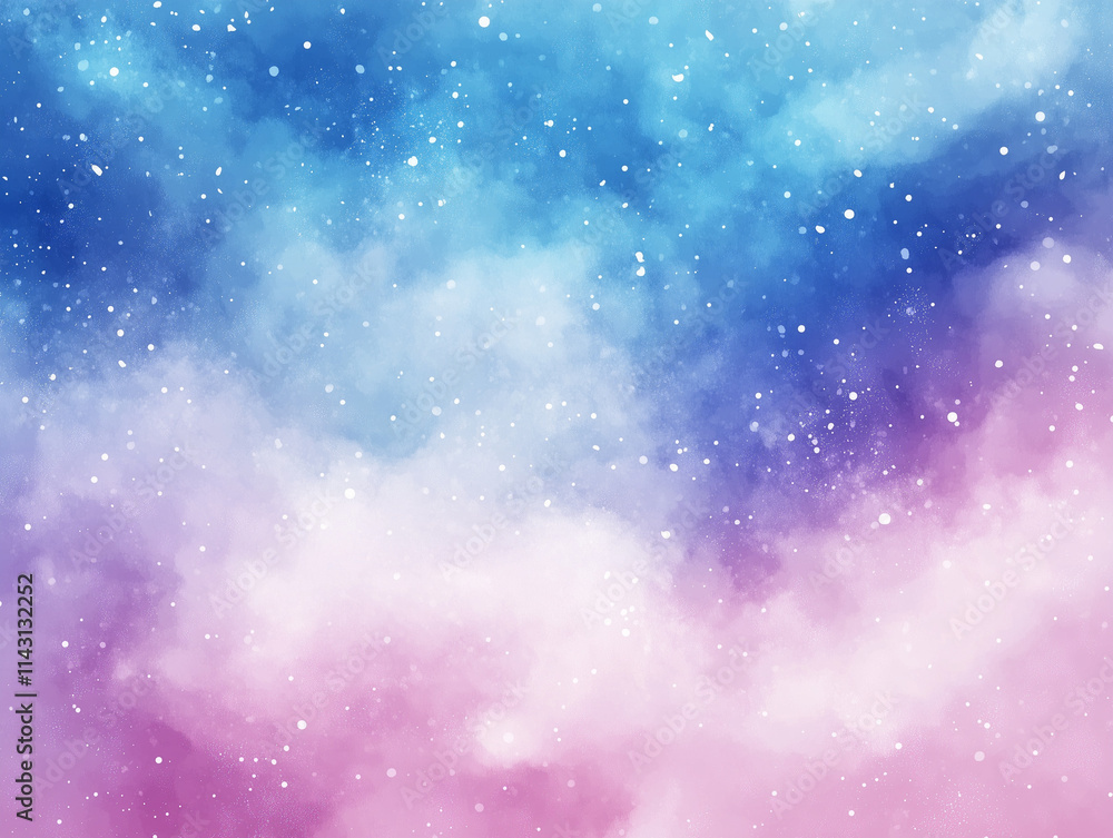Winter watercolor sky with soft clouds and snowflakes, dreamy atmosphere, pastel colors Winter watercolor sky with soft clouds and snowflakes, dreamy atmosphere, pastel colors