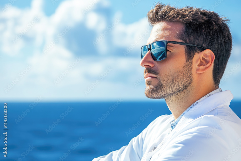 © romanets_v - Young caucasian male enjoying ocean view with sunglasses on a sunny day