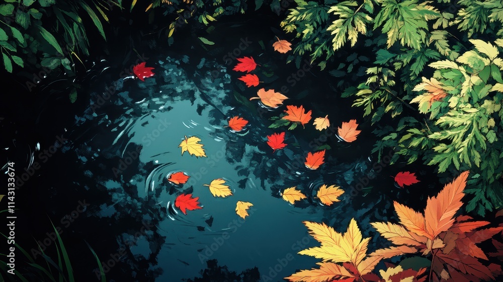 Leaves floating in a woodland stream Leaves floating in a woodland stream