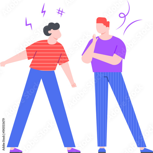 Two male colleagues are arguing during their work break, experiencing conflict, anger and frustration, expressing disagreement and negative emotions