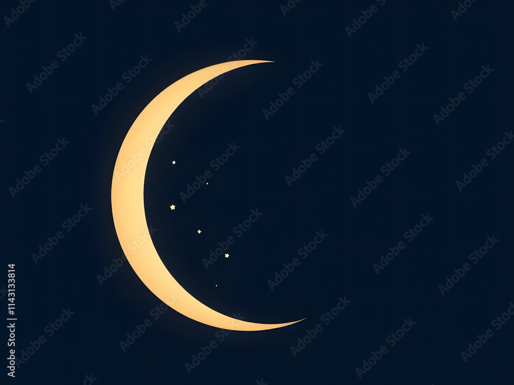Crescent Moon in the Night Sky: A celestial masterpiece of a crescent moon bathed in soft, golden light against a deep blue night sky, illuminated by a scattering of twinkling stars. Crescent Moon in the Night Sky: A celestial masterpiece of a crescent moon bathed in soft, golden light against a deep blue night sky, illuminated by a scattering of twinkling stars.