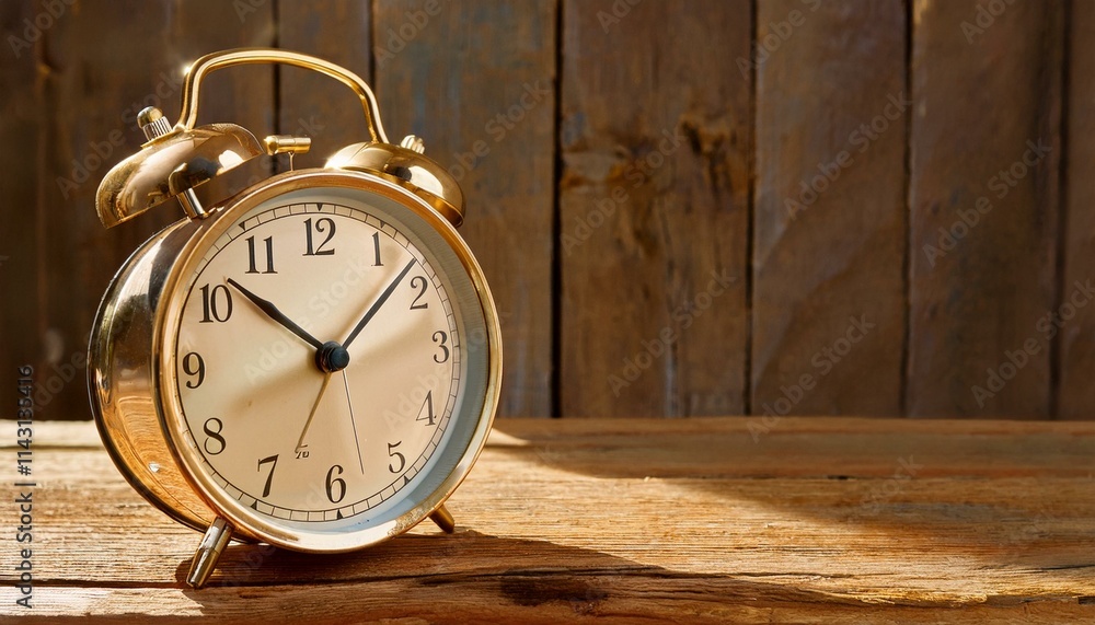 A classic alarm clock on an old-fashioned wooden desk, A classic alarm clock on an old-fashioned wooden desk,