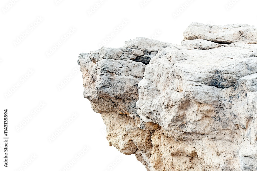 Fototapeta premium Rough white rock ledge over clear background
