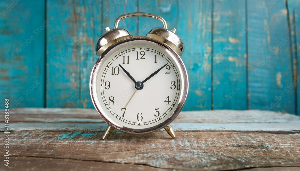 A classic alarm clock on an old-fashioned wooden desk, A classic alarm clock on an old-fashioned wooden desk,