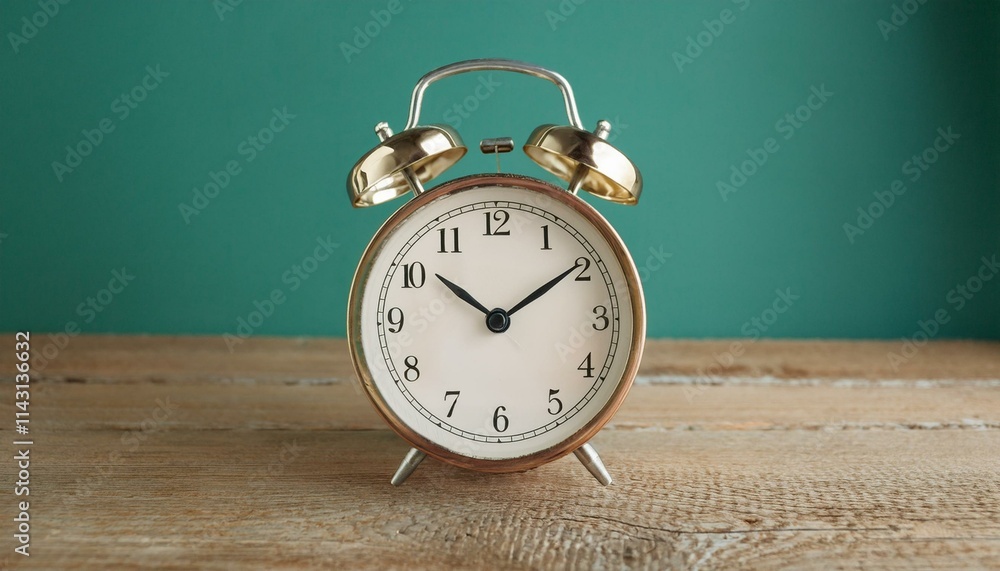A classic alarm clock on an old-fashioned wooden desk, A classic alarm clock on an old-fashioned wooden desk,