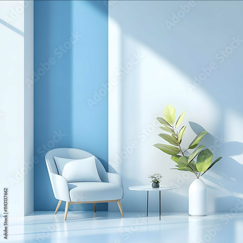 clean blue and white background wall minimalist design modern and fresh smooth texture no distractions